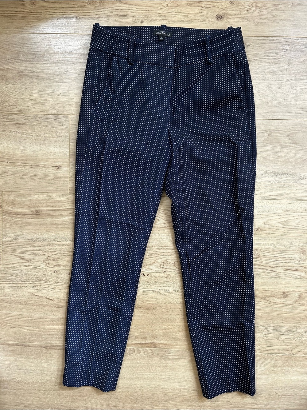 J. Crew Factory Navy and White Micro Dot Trousers